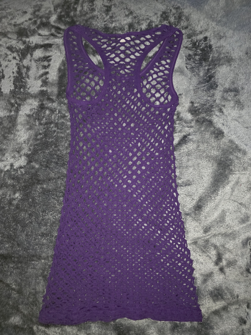 Purple Fishnet Lazer Cut Racerback Tank Top OSFM - Picture 3 of 5